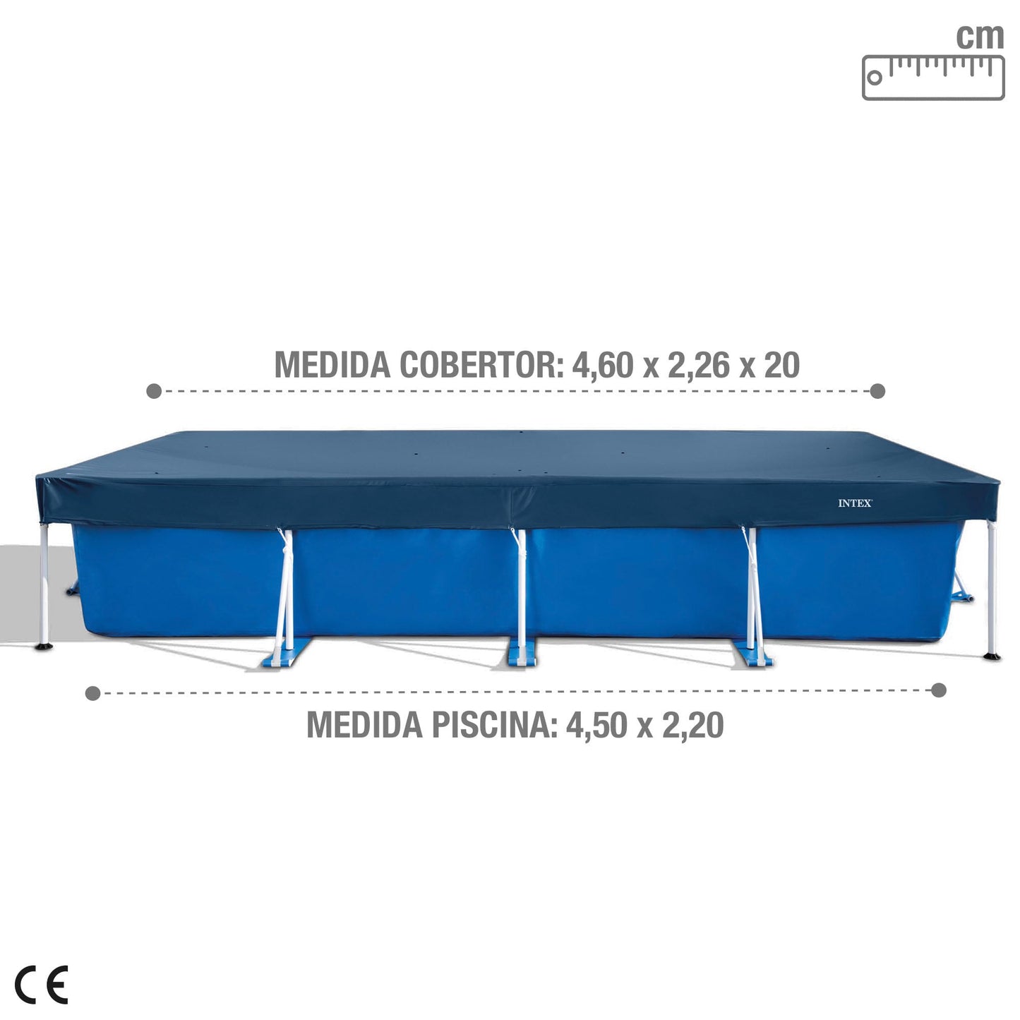 Intex 28039 - Cobertor Piscina Rectangular Prisma/Small Frame 450 x 220 cm, Color Azul
